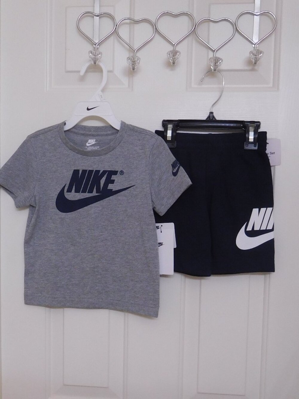 NWT 4 Nike Outfits 2pc Shirt & Shorts Sets Gray Lime Beige Red Bundle sz 3t - Picture 5 of 5